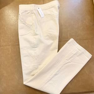 Anthropologie Cargo Pants Cream Pinstripe Cotton Straight Leg Cargo Pant…